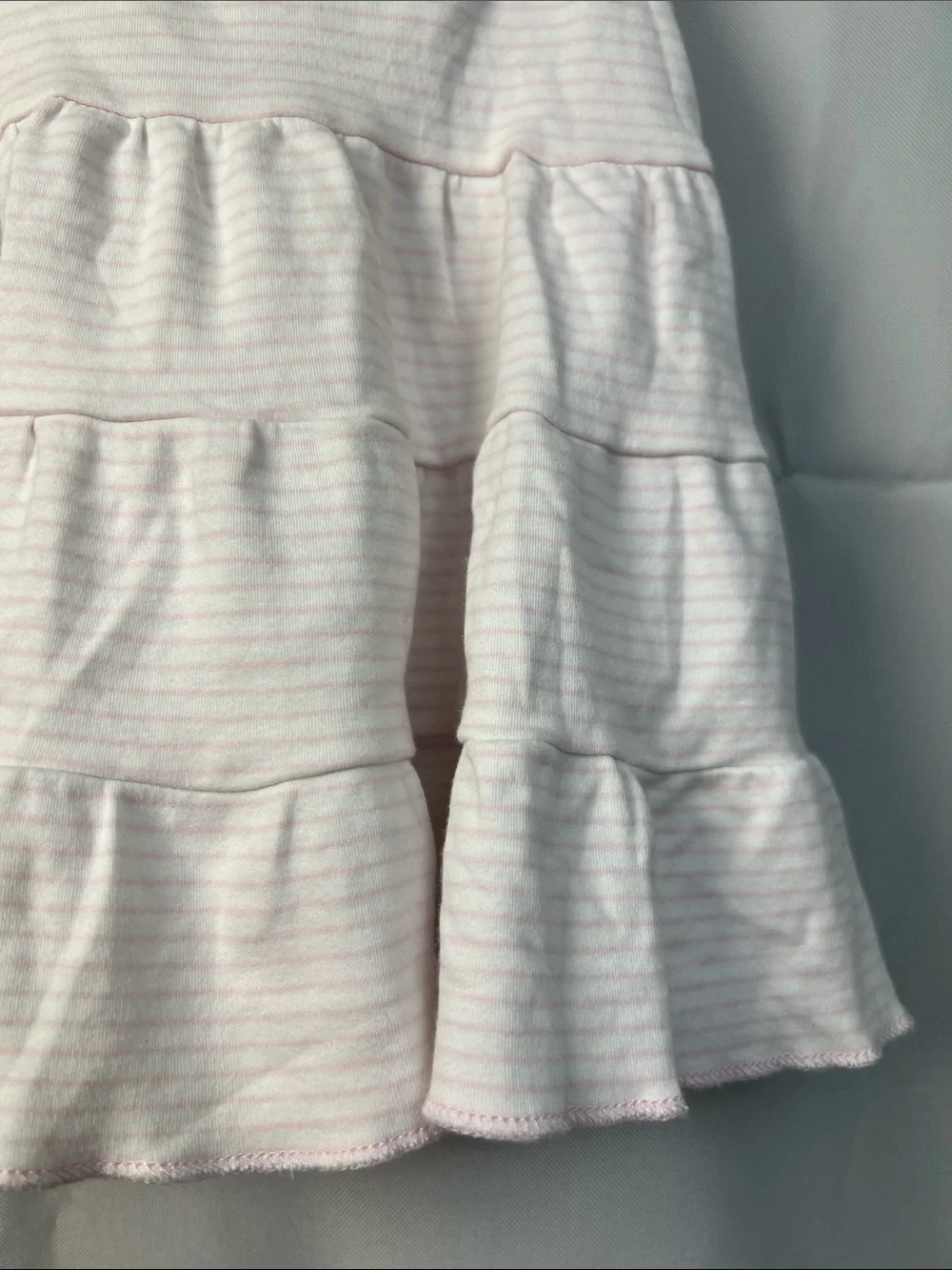 Magnolia Baby pink & white stripe  tiered dress with alligator appliqué 12 Mon